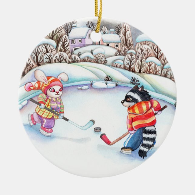 Hockey Roligt Julgransprydnad Keramik (Framsidan)