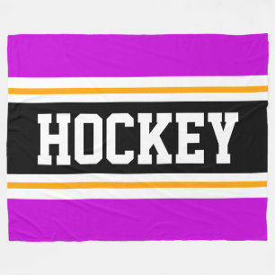 HOCKEY Rosa Black White Gult Tävla Rand Fleecefilt