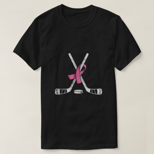 Hockey Rosa Ribbon Breast Cancer Awareness Sport L T Shirt (Design framsida)