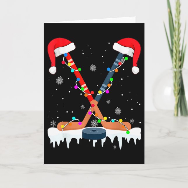 Hockey Santa Hat Christmas Lights Fun Sport Boys X Kort (Framsida)