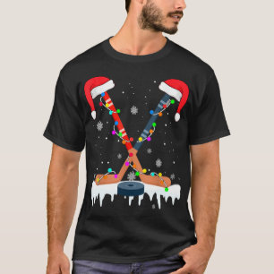 Hockey Santa Hat jul Ljus Funny Sport Julafton T Shirt