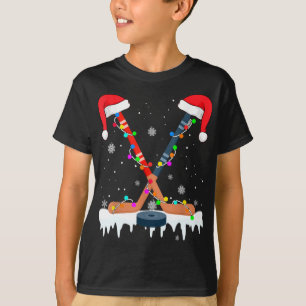 Hockey Santa Hat jul Ljus Funny Sport Julafton T Shirt