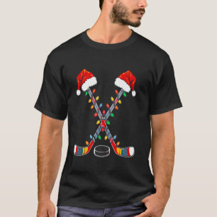 Hockey Santa Hat jul Ljus Funny Sport Julafton T Shirt