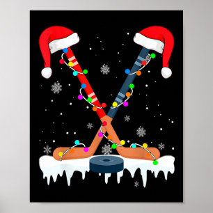 Hockey Santa Hat jul Ljus Roligt Sport Boys X Poster