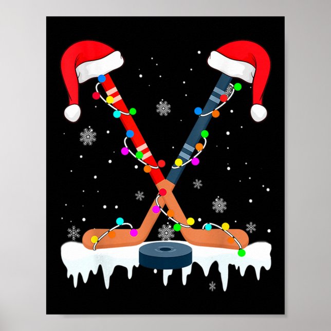 Hockey Santa Hat jul Ljus Roligt Sport Boys X Poster (Framsidan)
