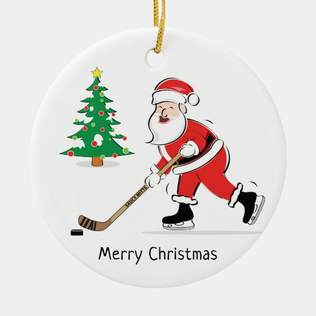 Hockey Santa Jul-rundan Julgransprydnad Keramik (Framsidan)