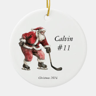 Hockey Santa och Gräs Träd, julafton Wrapping Julgransprydnad Keramik