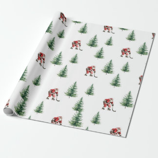 Hockey Santa och Gräs Träd, julafton Wrapping Presentpapper