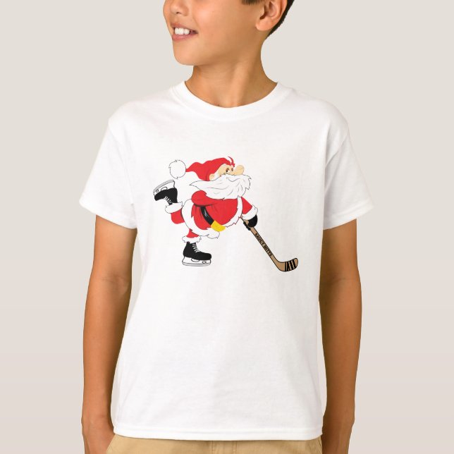 Hockey Santa Skating jul Youth Tee Shirt (Framsida)
