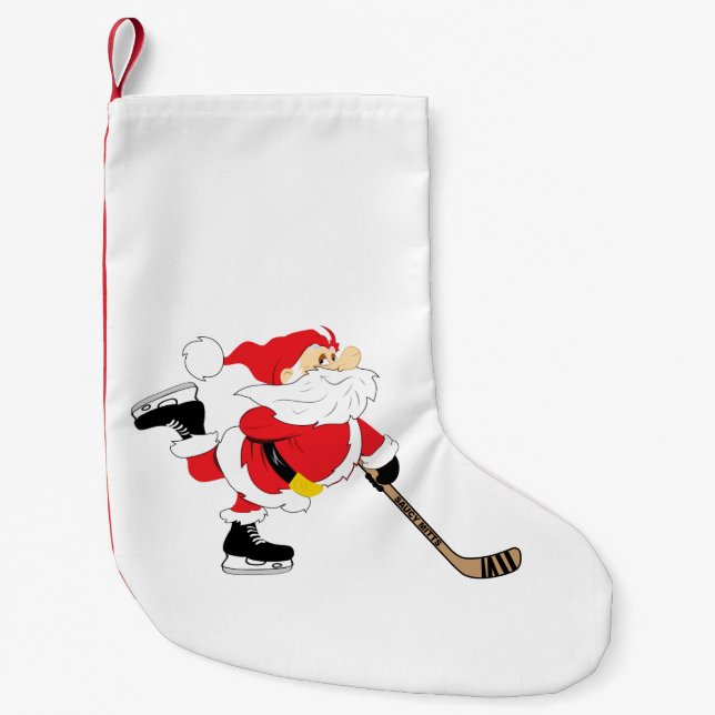 Hockey Santa Skating Stocking Liten Julstrumpa (Framsidan)