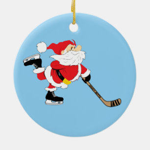 Hockey Santa som åker skridskor jul Julgransprydnad Keramik