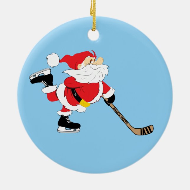 Hockey Santa som åker skridskor jul Julgransprydnad Keramik (Baksidan)