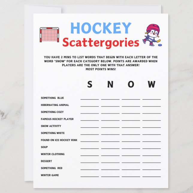 Hockey Scattergories Game (Framsida)