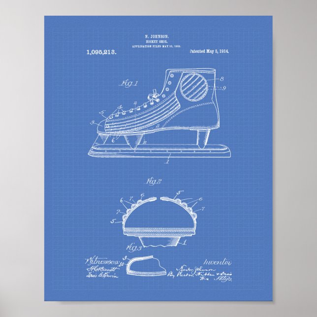 Hockey Shoe 1914 Patent Art Blueprint Poster (Framsidan)