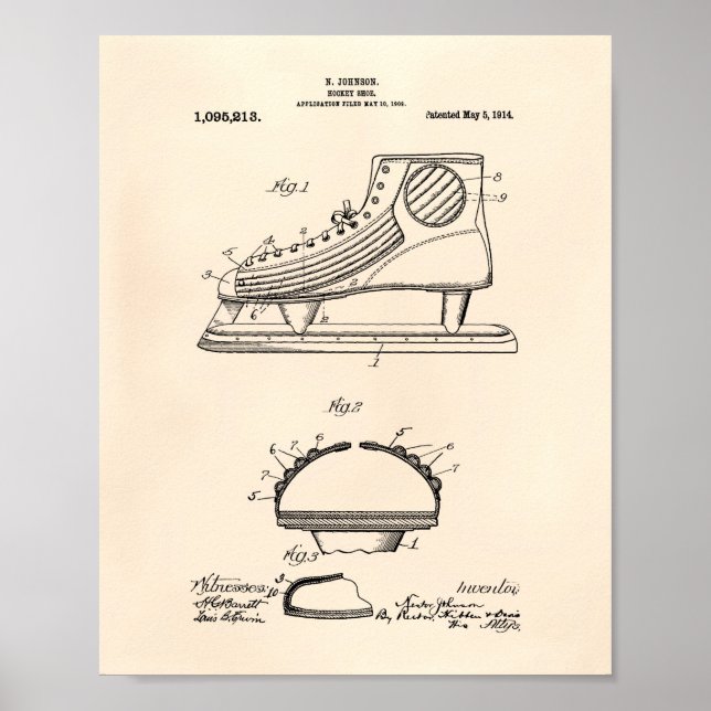 Hockey Shoe 1914 Patent Art Old Peper Poster (Framsidan)