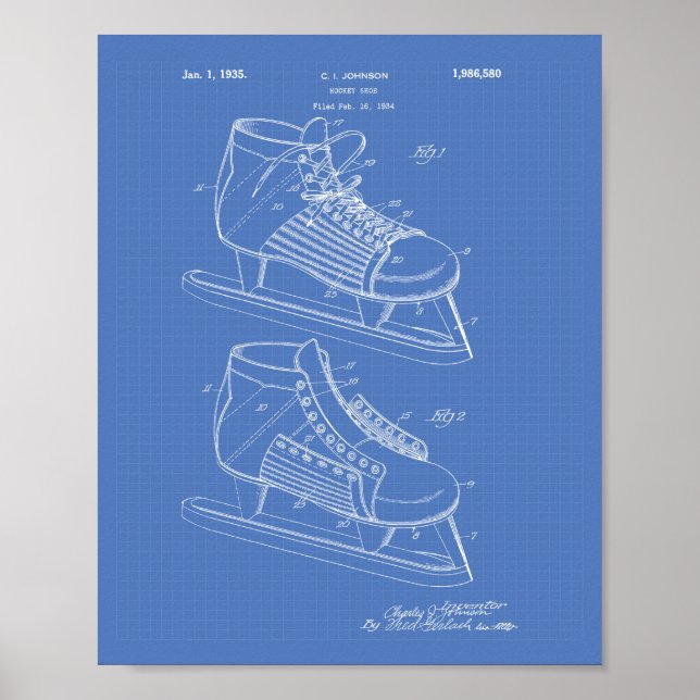 Hockey Shoe 1934 Patent Art - Blueprint Poster (Framsidan)