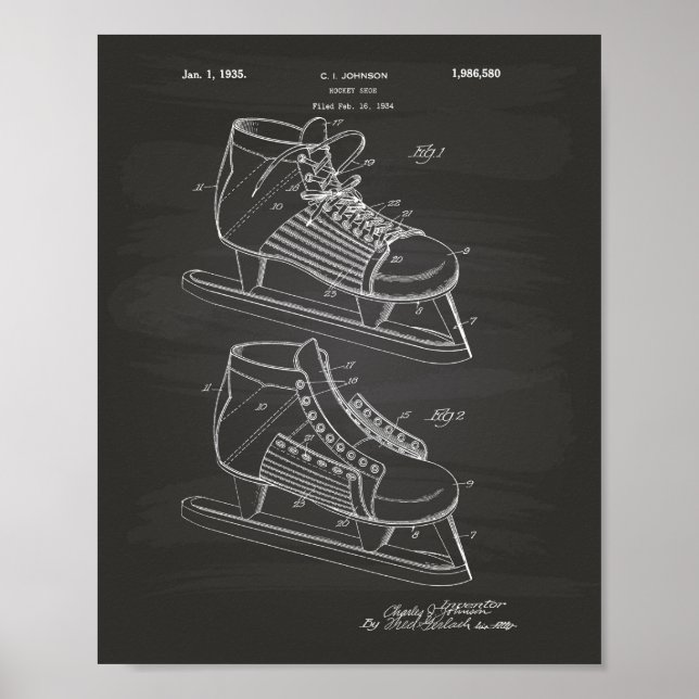 Hockey Shoe 1934 Patent Art - Chalkboard Poster (Framsidan)
