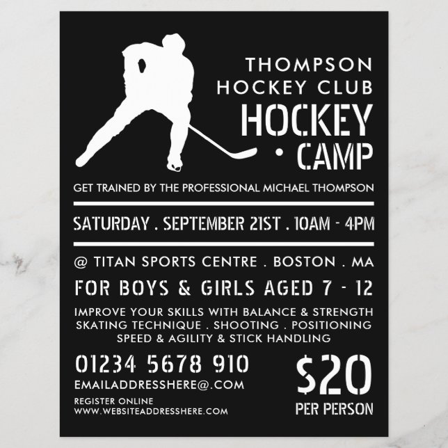 Hockey Silhouette, Hockey Camp Advertising Reklamblad (Framsidan)
