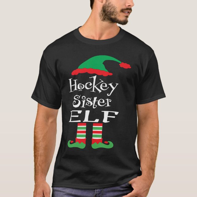 Hockey Sister Elf  Xmas Family Women Youth Teens T Shirt (Framsida)
