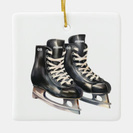 Hockey skate personlig namn och nummer julgransprydnad keramik