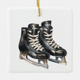 Hockey skate personlig namn och nummer julgransprydnad keramik