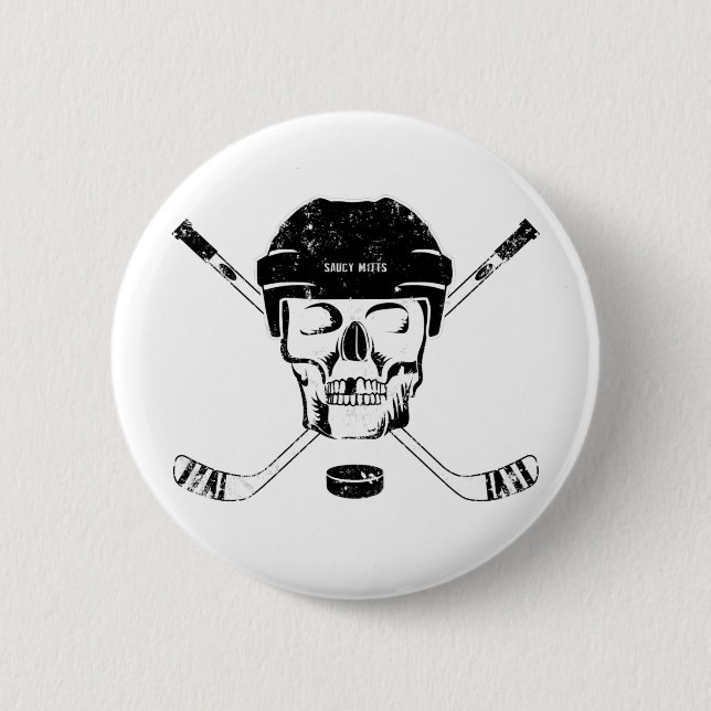 Hockey Skull och Crossed Sticks Flare Knapp (Framsida)