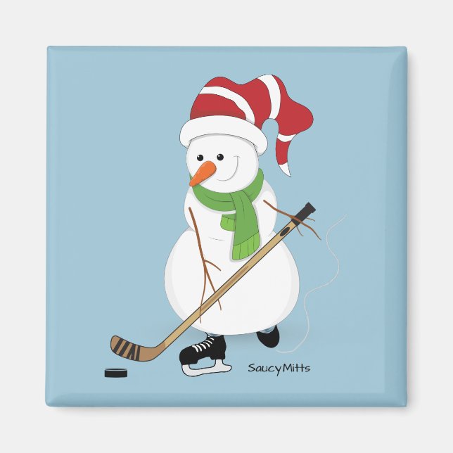 Hockey Snögubbe jul Magnet (Framsidan)