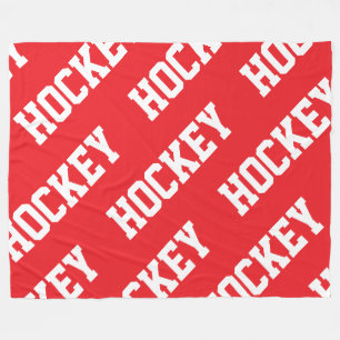 HOCKEY Sportig diagonal vit text på klarröd Fleecefilt