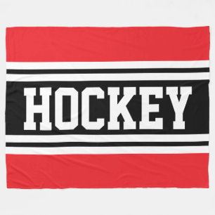HOCKEY Sportig Röd Svart Vit Racingränder Fleecefilt