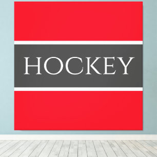 HOCKEY Sporty Bright Red White Mörk Grått Rand Canvastryck