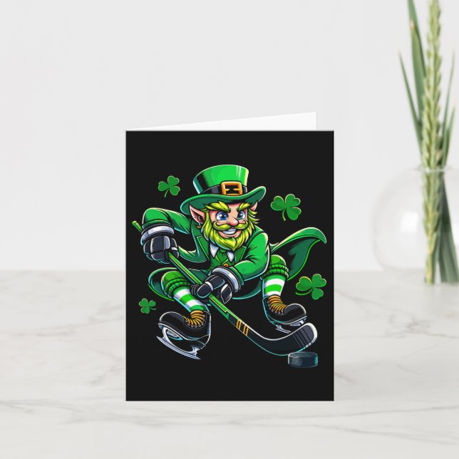 Hockey St patricks day Leprechaun Shamrock Klöver Kort (Framsida)