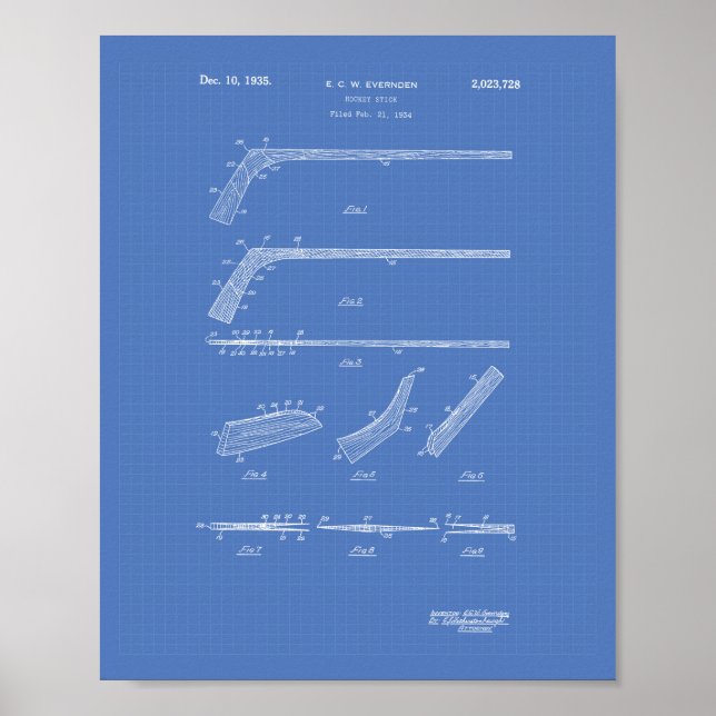 Hockey Stick 1935 Patent Art - Blueprint Poster (Framsidan)