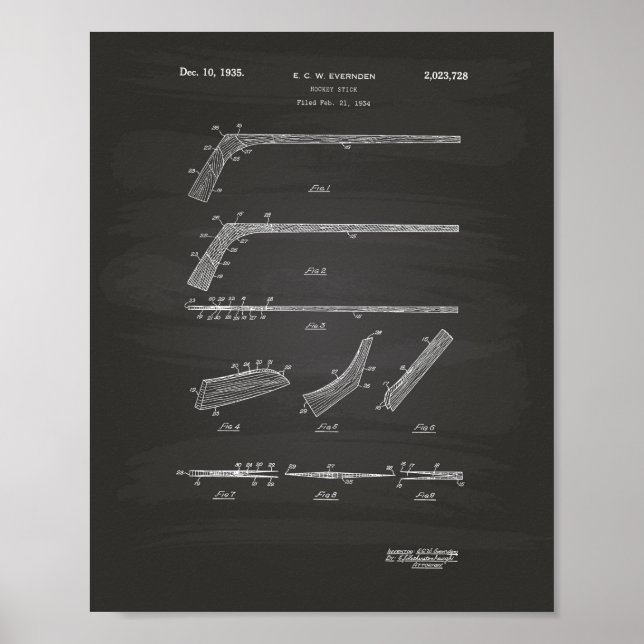 Hockey Stick 1935 Patent Art - Chalkboard Poster (Framsidan)