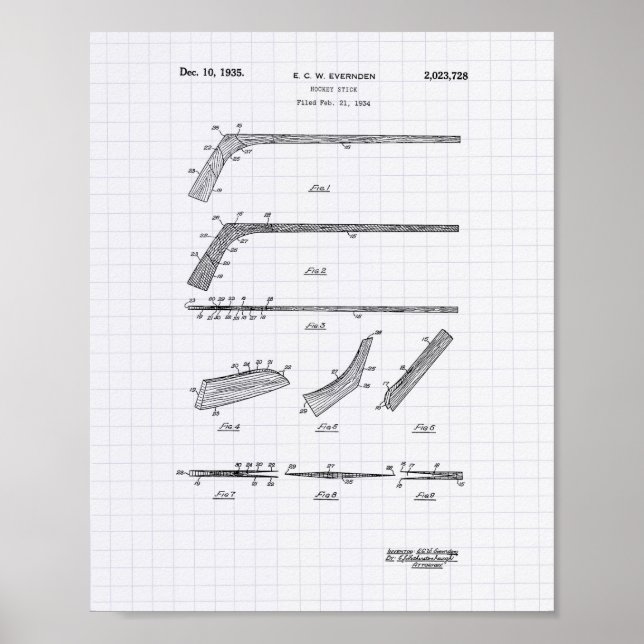 Hockey Stick 1935 Patent Art - Led Peper Poster (Framsidan)