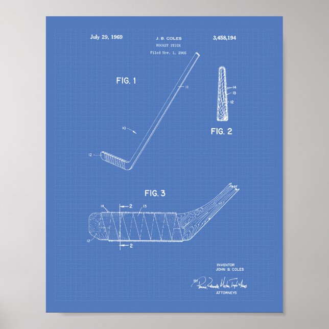 Hockey Stick 1966 Patent Art - Blueprint Poster (Framsidan)