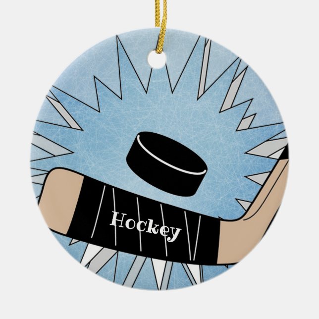 Hockey Stick Puck Design Ceramic Ornament (Framsidan)