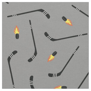 Hockey Sticks Flaming Pucks Sports Silver Grått Tyg