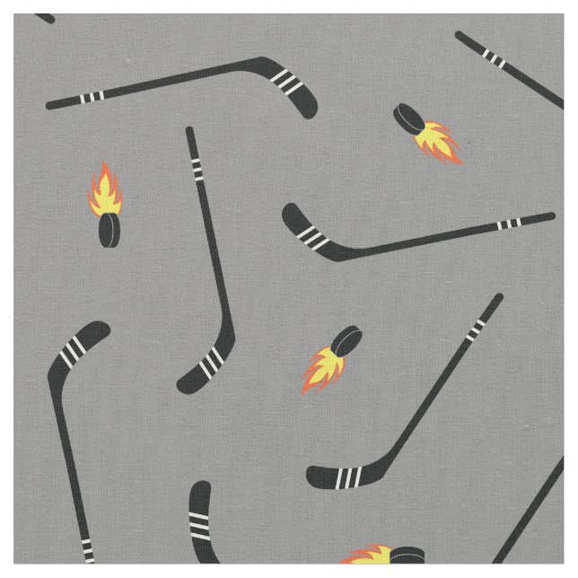 Hockey Sticks Flaming Pucks Sports Silver Grått Tyg (Närbild)