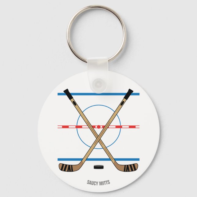 Hockey Sticks och Center Ice Red Line Blue Line Nyckelring (Framsida)