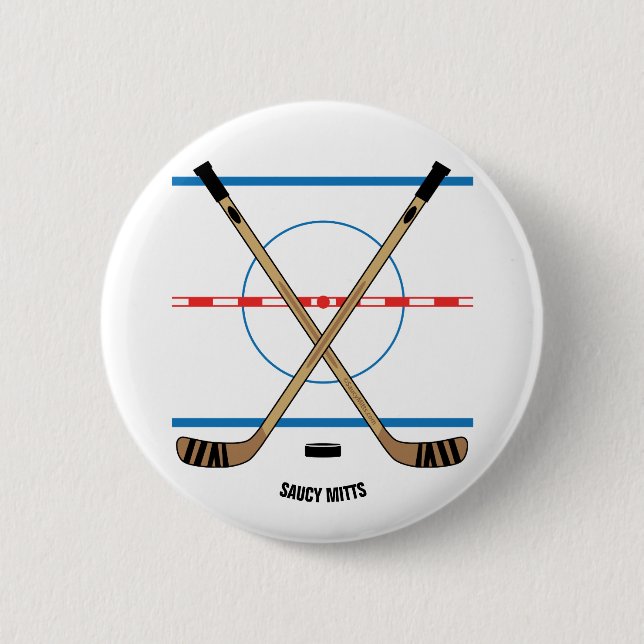 Hockey Sticks och Centre Ice Hockey Team Gift Idea Knapp (Framsida)