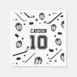 Hockey svart och vit 10-årsdag pappersservett