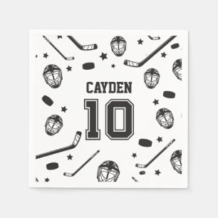 Hockey svart och vit 10-årsdag pappersservett