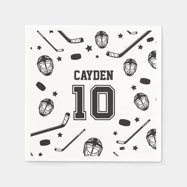 Hockey svart och vit 10-årsdag pappersservett (Framsidan)