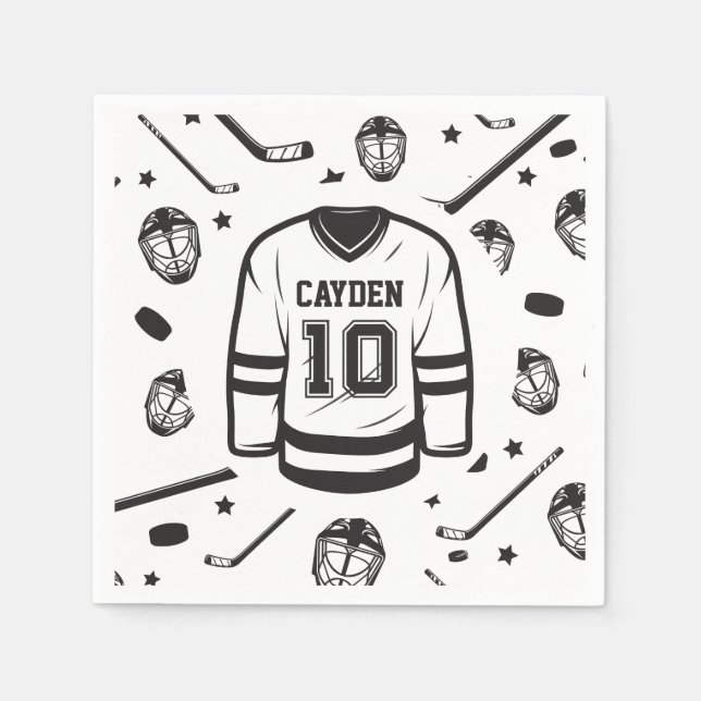 Hockey svart och vit 10-årsdag pappersservett (Framsidan)