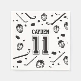 Hockey svart och vit 11-årsdag pappersservett