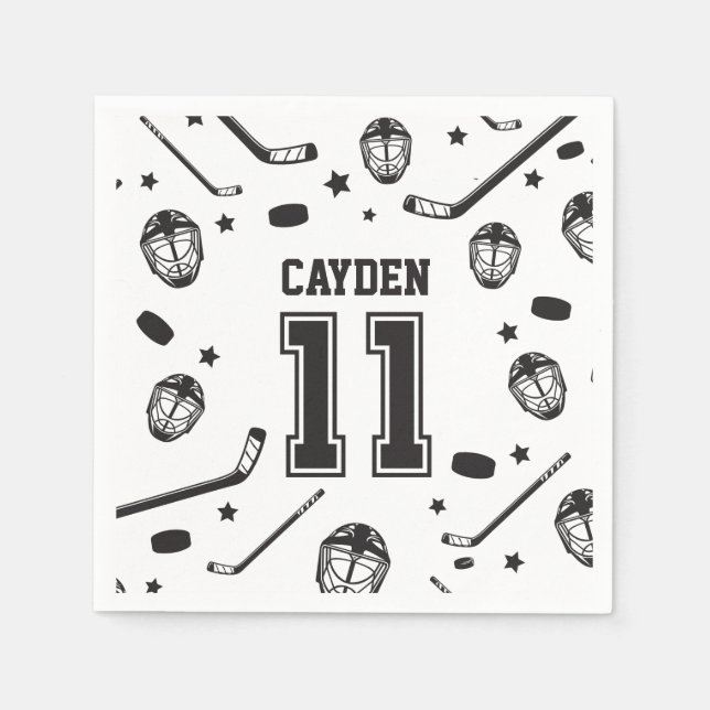 Hockey svart och vit 11-årsdag pappersservett (Framsidan)
