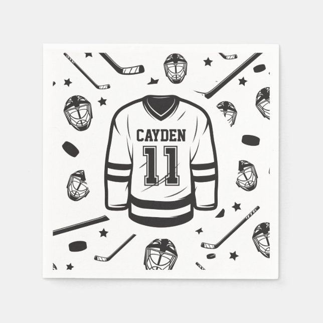 Hockey svart och vit 11-årsdag pappersservett (Framsidan)