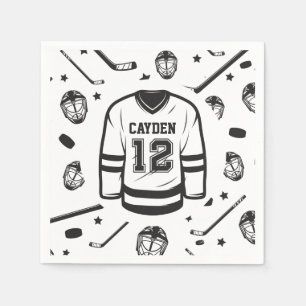 Hockey svart och vit 12-årsdag pappersservett
