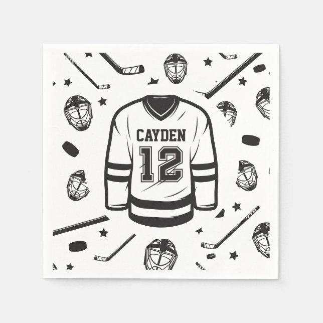 Hockey svart och vit 12-årsdag pappersservett (Framsidan)