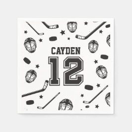 Hockey svart och vit 12-årsdag pappersservett